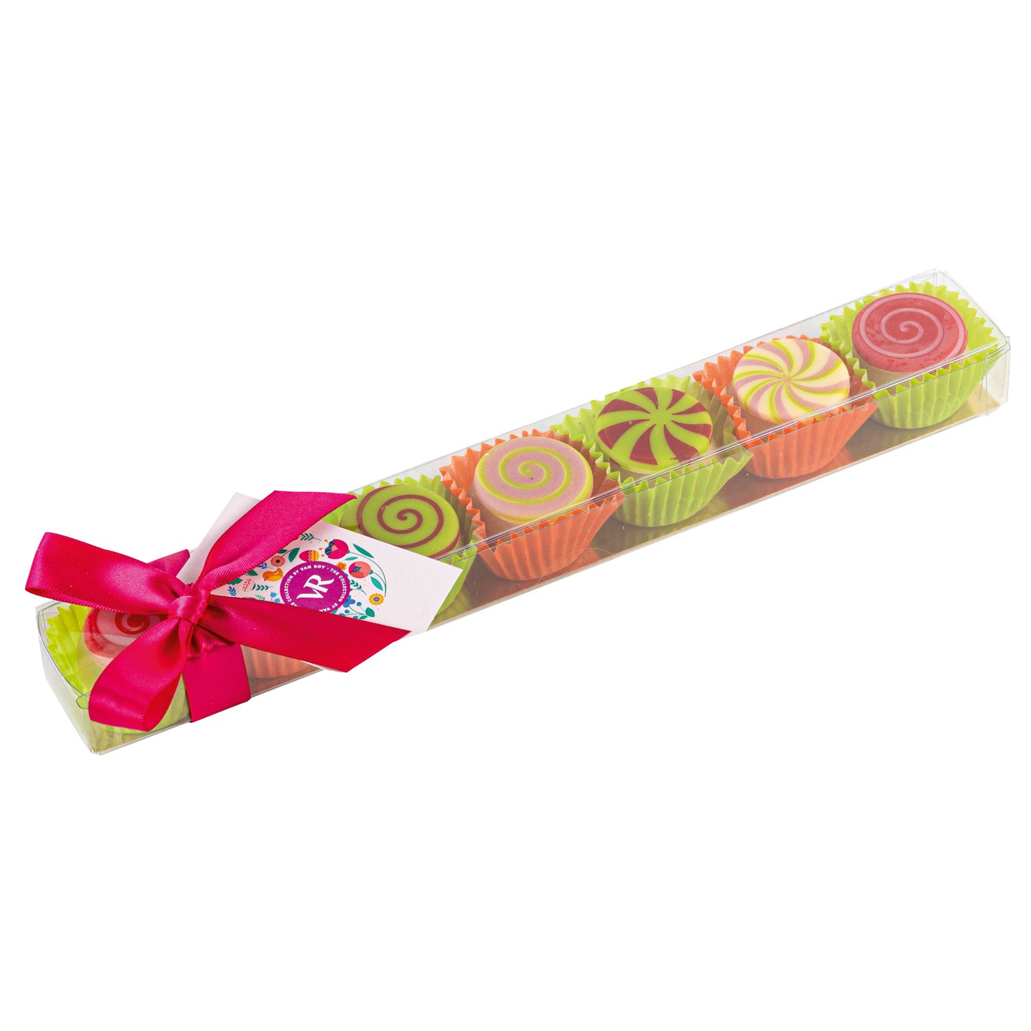 Marzipan with sugared lollipop designs in clear stick pack - 12 x 115g