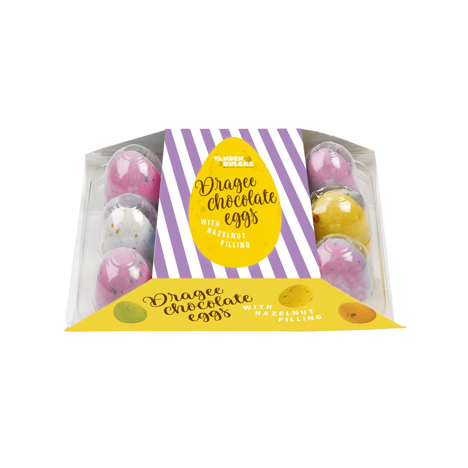 Dragee eggs in yellow egg design gift carton - 24 x 130g