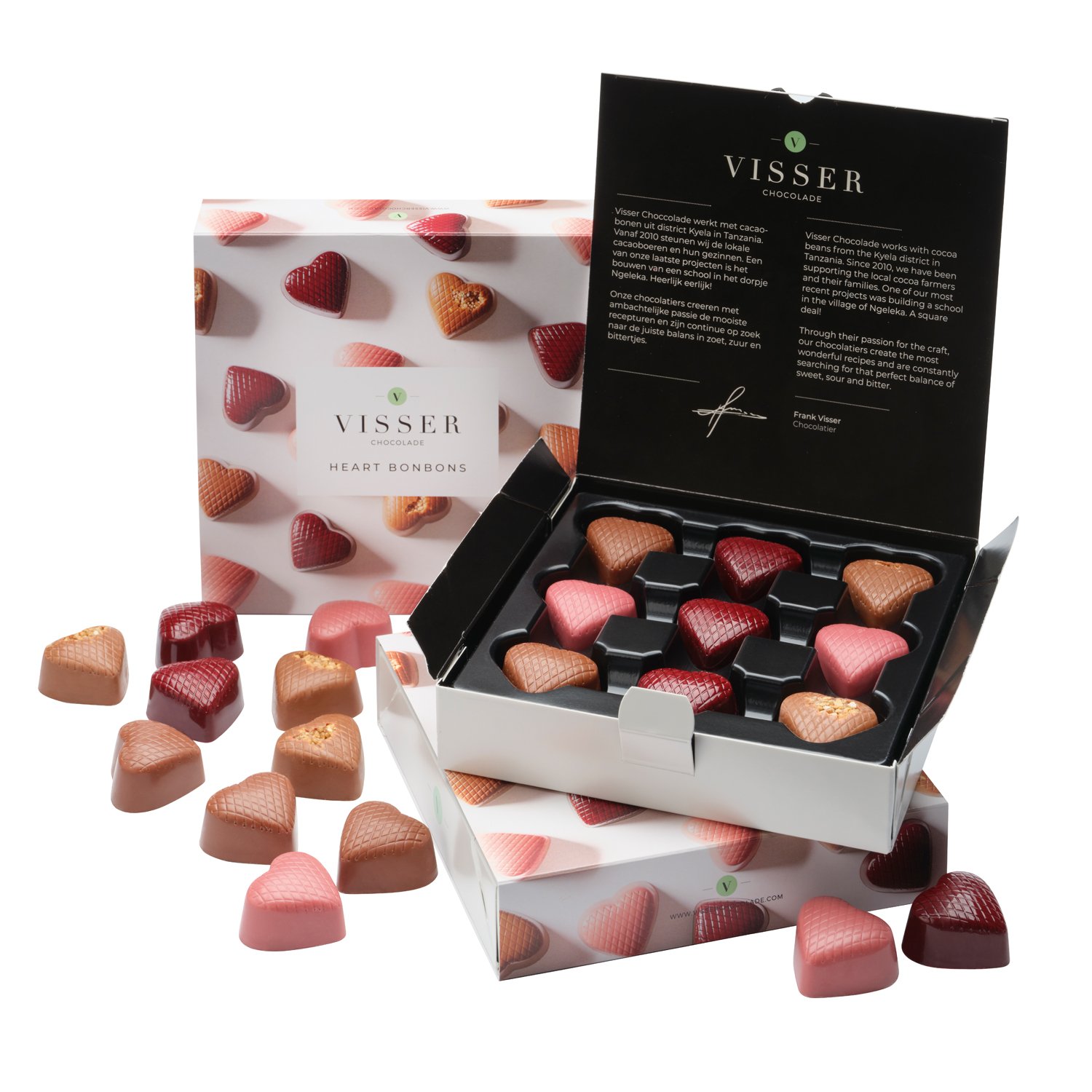 Visser assorted chocolate hearts 9pc gift box - 12 x 126g