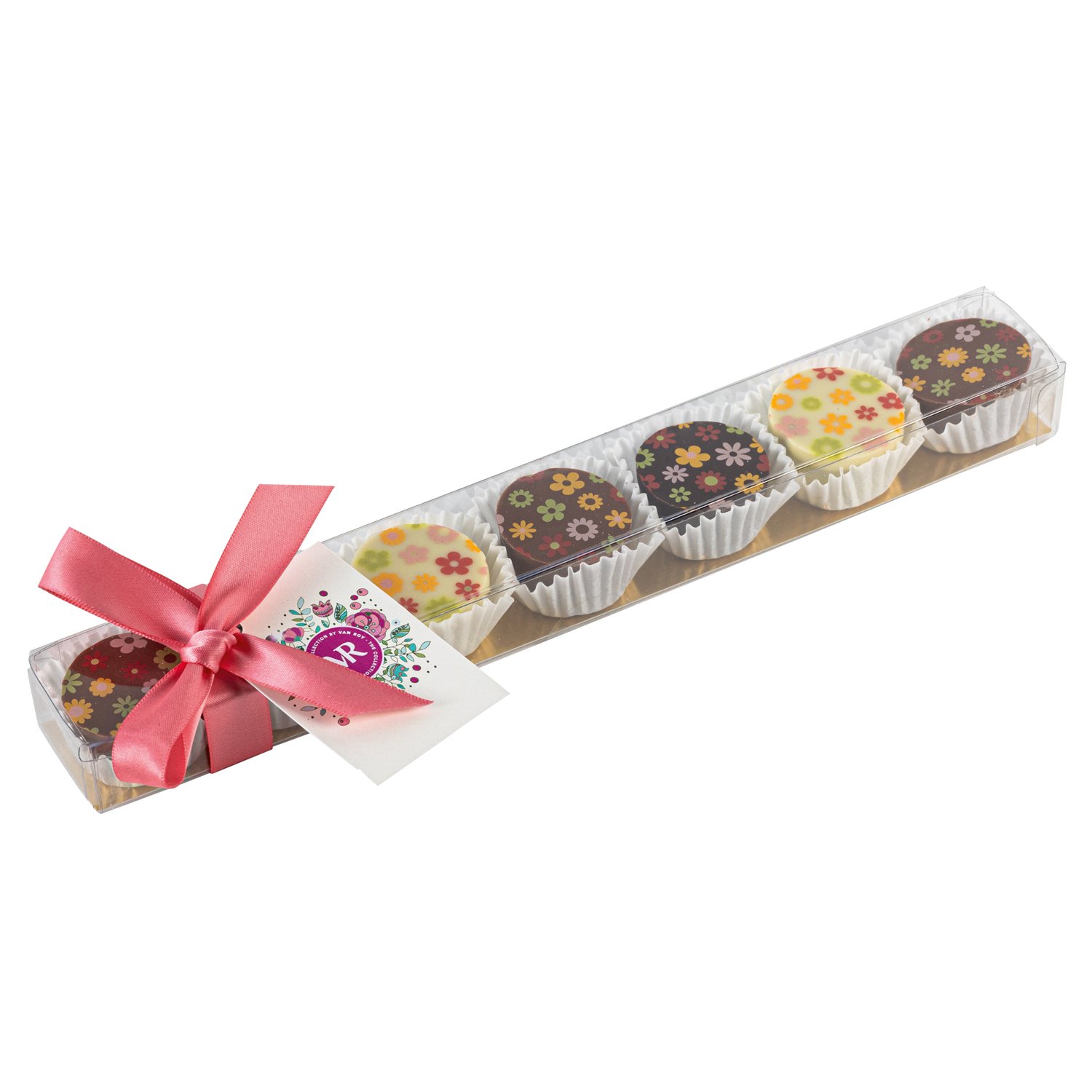 Asstd flower design chocs filled with pudding centres in clear stick pack - 12 x 95g