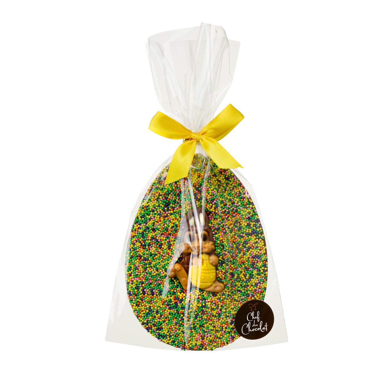 Decorated milk chocolate Easter egg plaque in clear gift bag - 12 x 102.5g