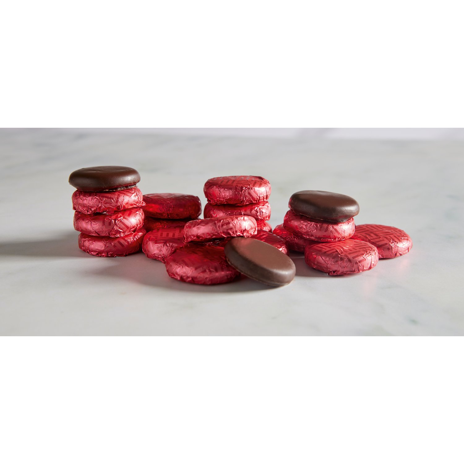 Raspberry crème - dark choc covered fondant in magenta foil 120pcs - 1kg