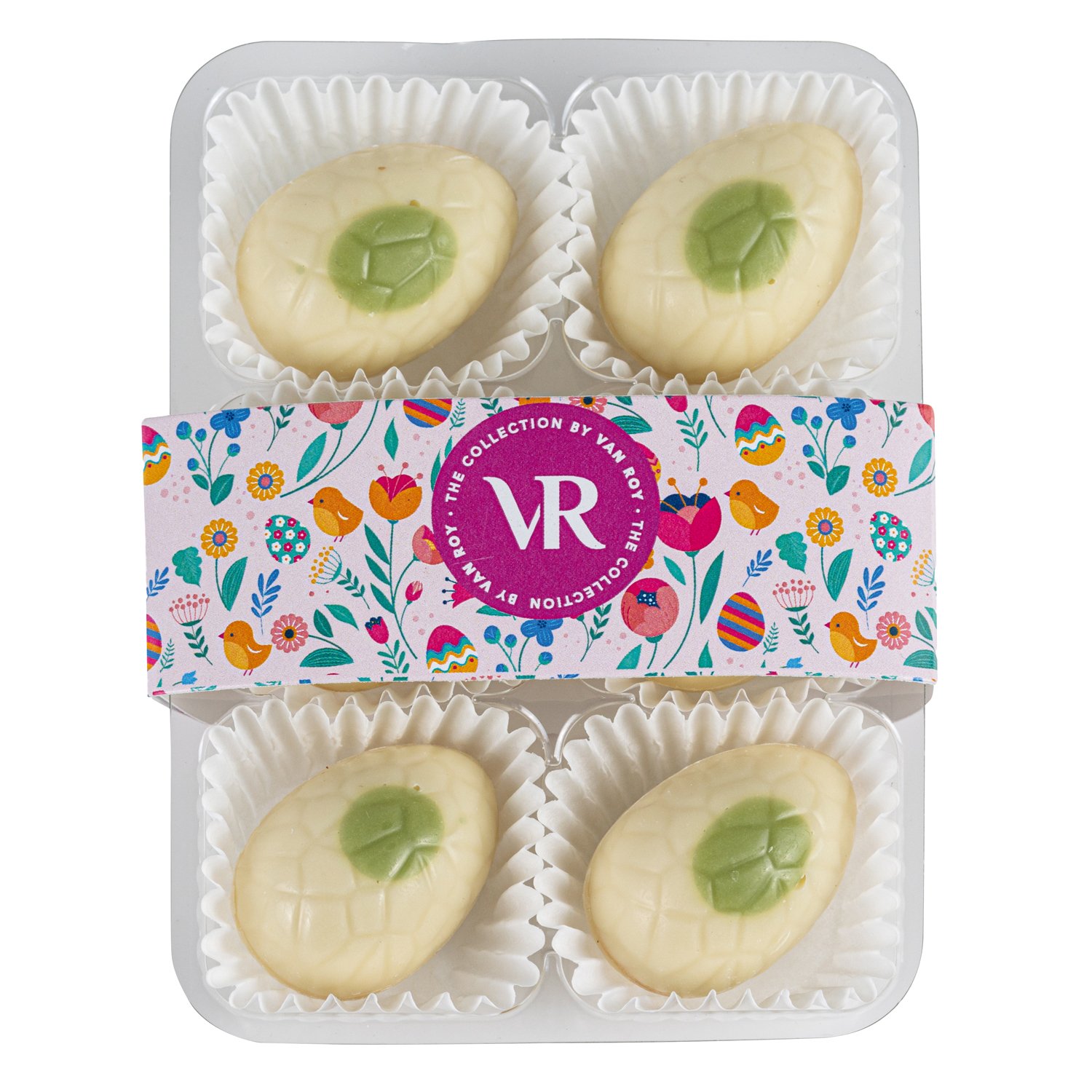 Van Roy 6 pack of white mini eggs with pistachio centre - 6 x 55g